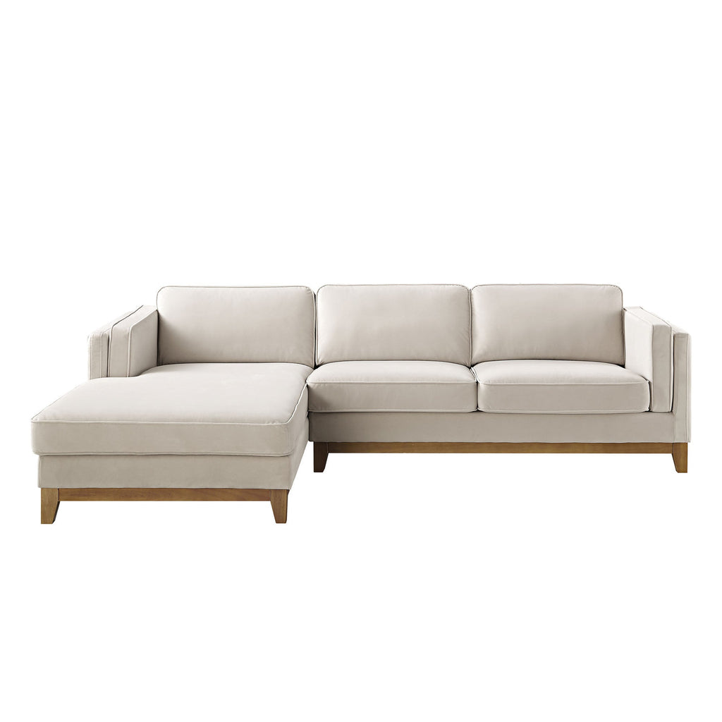 Champagne Velvet Sofa, Grande Chaise Sofa Left Hand Facing