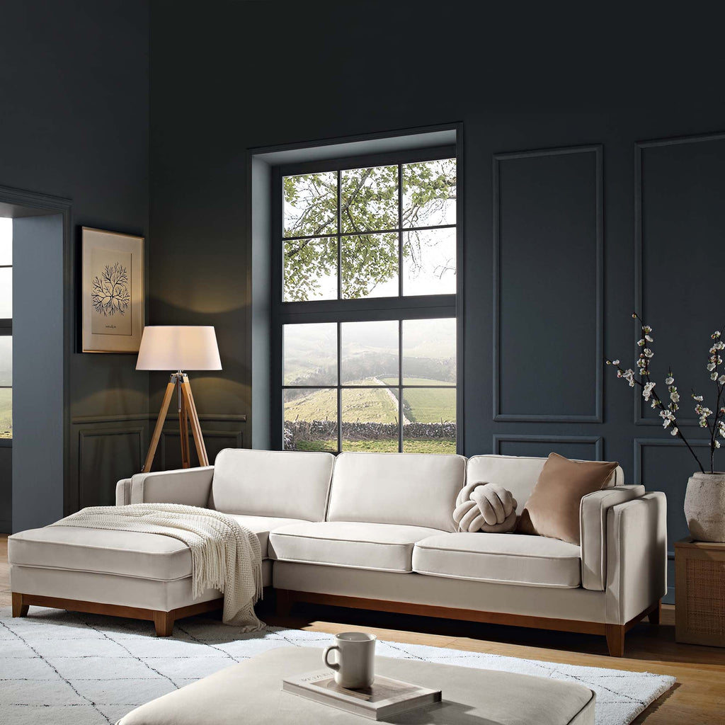 Champagne Velvet Sofa, Grande Chaise Sofa Left Hand Facing