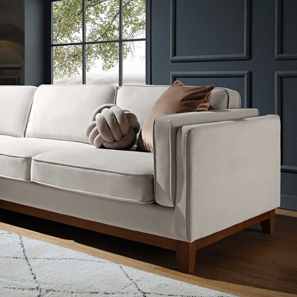 Champagne Velvet Sofa, Grande Chaise Sofa Left Hand Facing