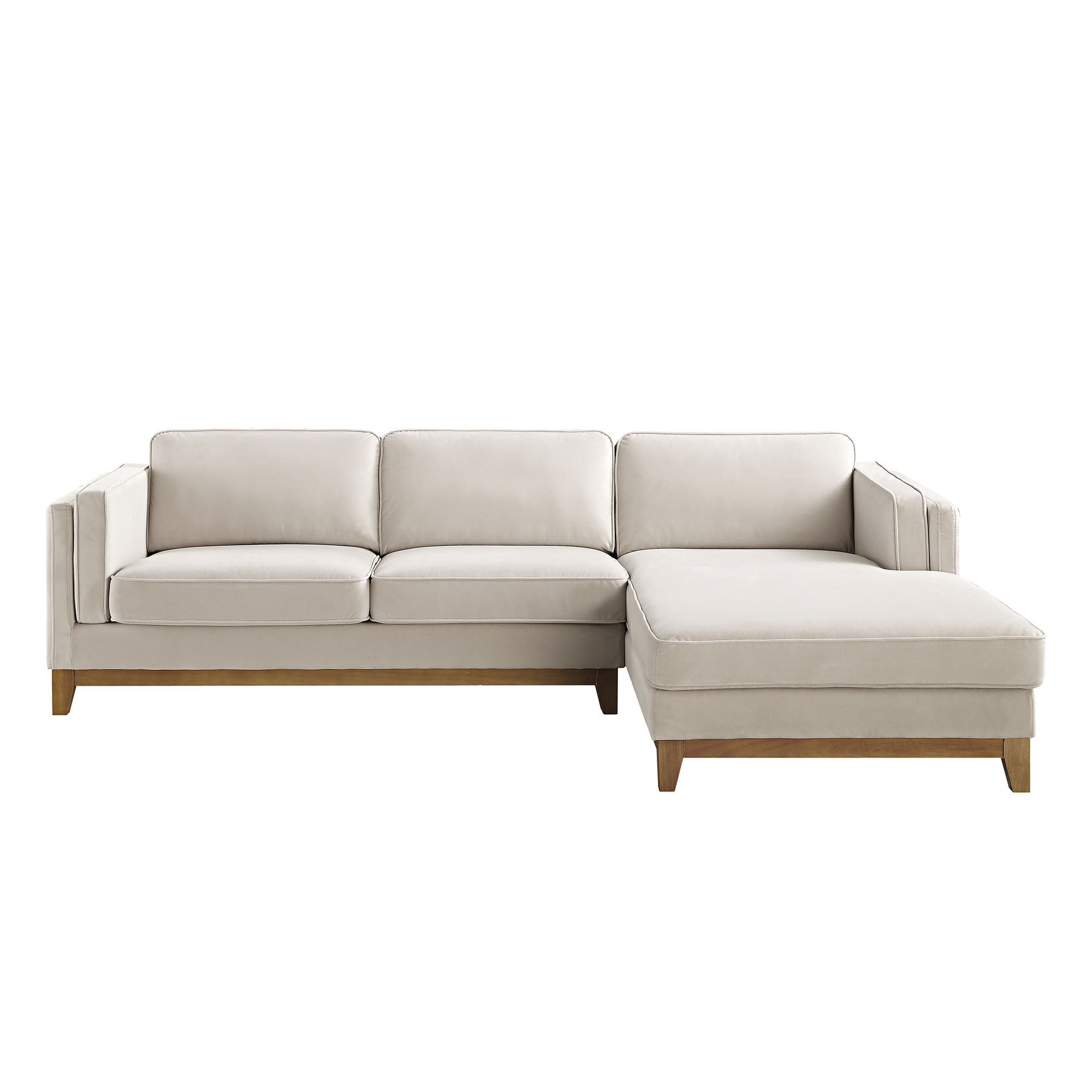 Champagne Velvet Sofa, Grande Chaise Sofa Right Hand Facing