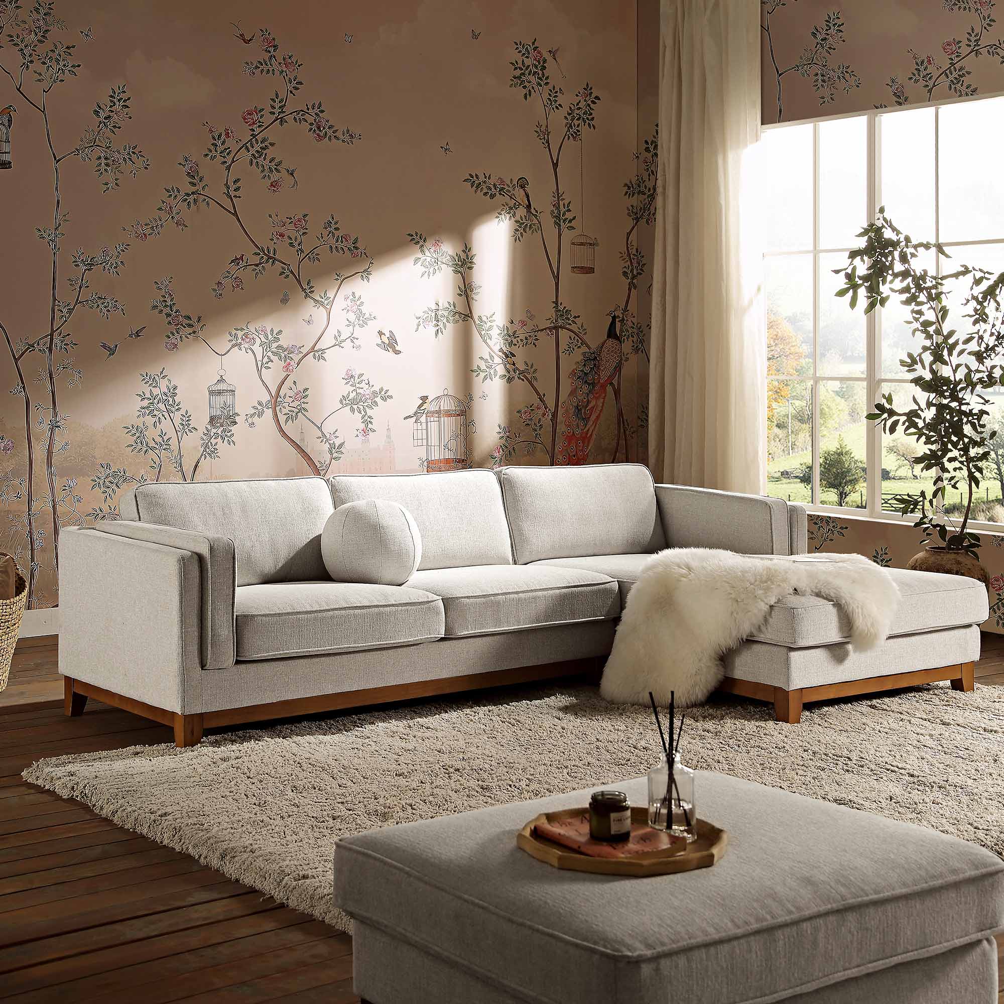 Woven Fabric Sofa, Grande Chaise Sofa Right Hand Facing