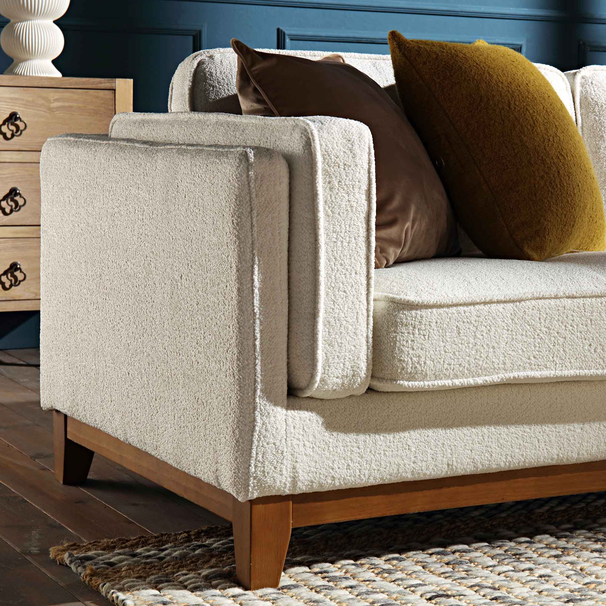 Beige Boucle Fabric Grande Corner Sofa