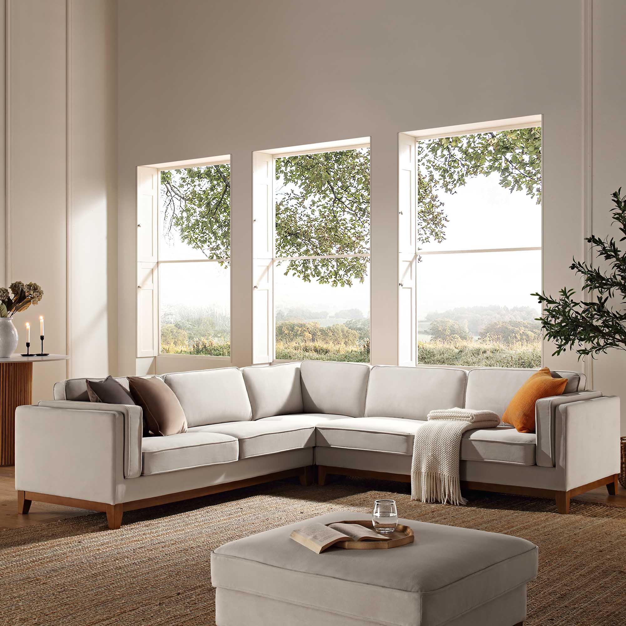 Champagne Velvet Grande Corner Sofa