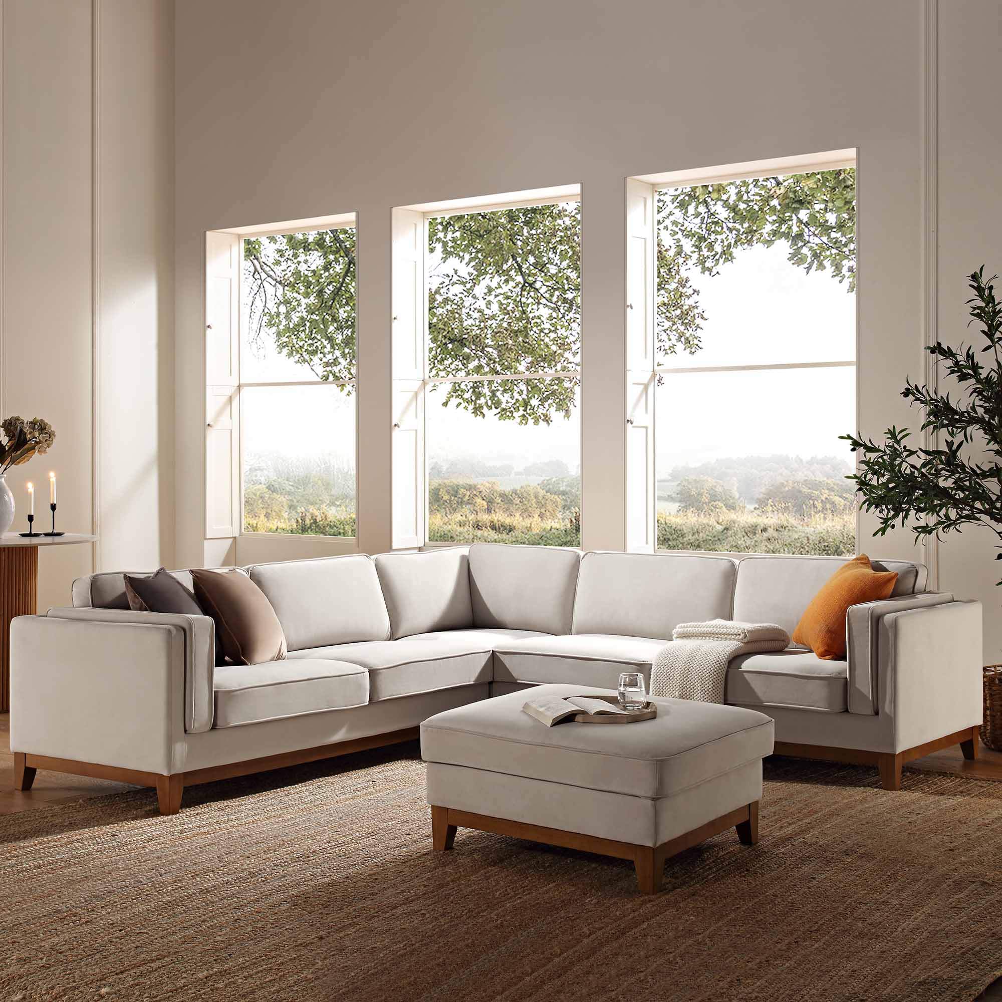 Champagne Velvet Grande Corner Sofa