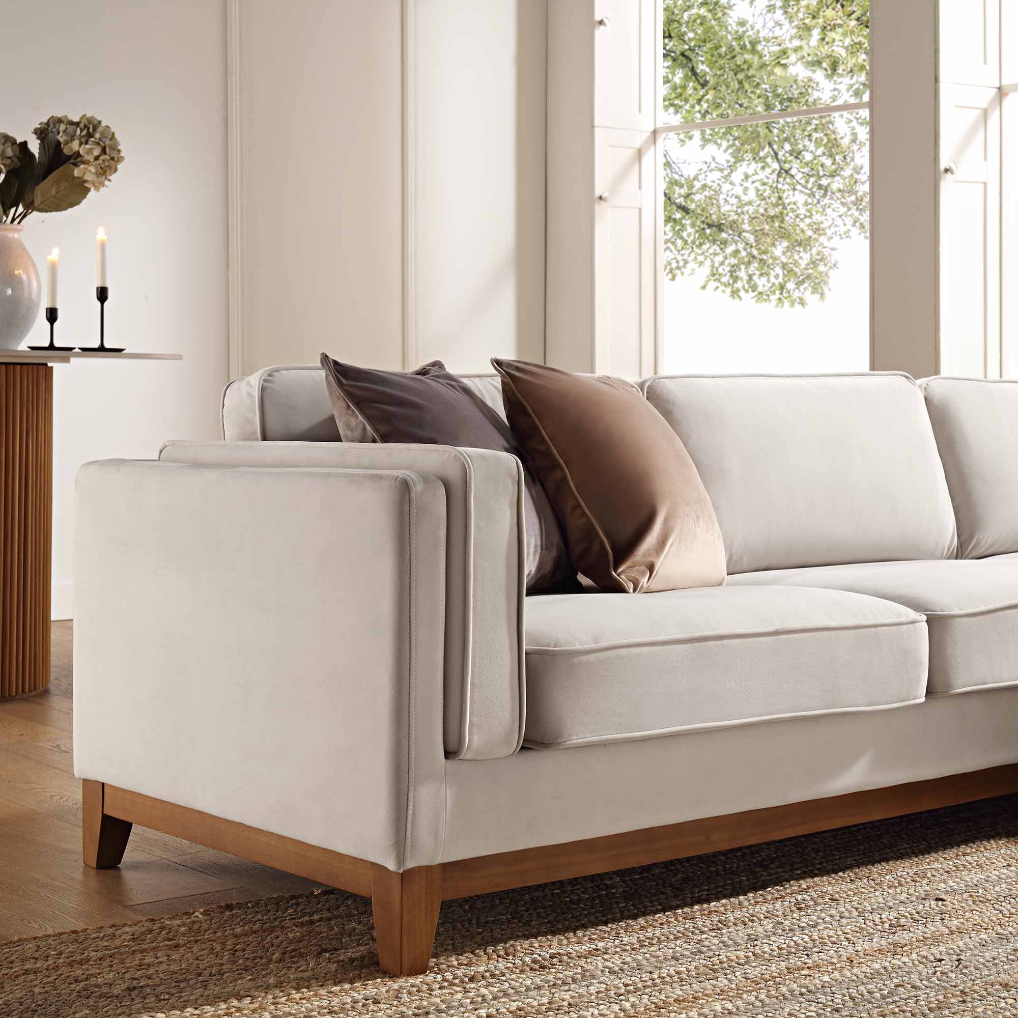 Champagne Velvet Grande Corner Sofa
