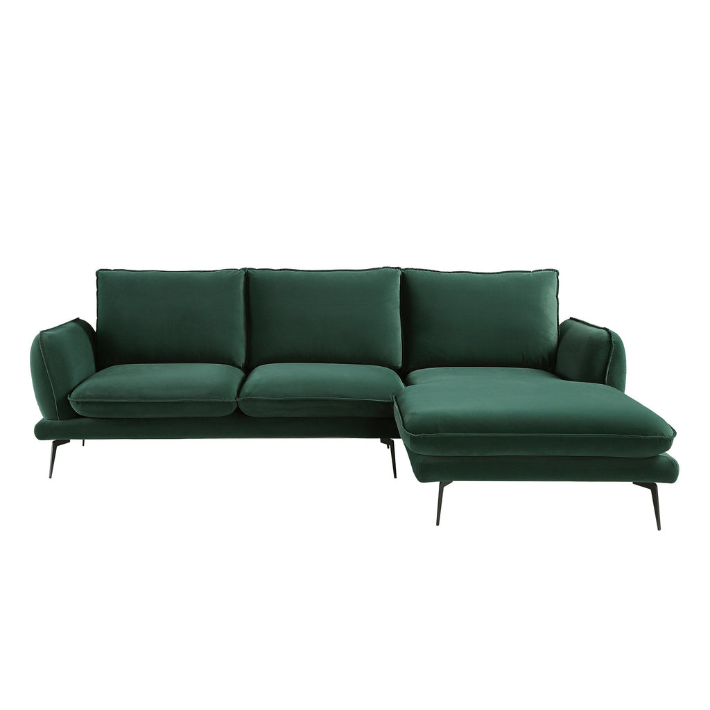 Forest Green Velvet Sofa, Grande Chaise Sofa Right Hand Facing