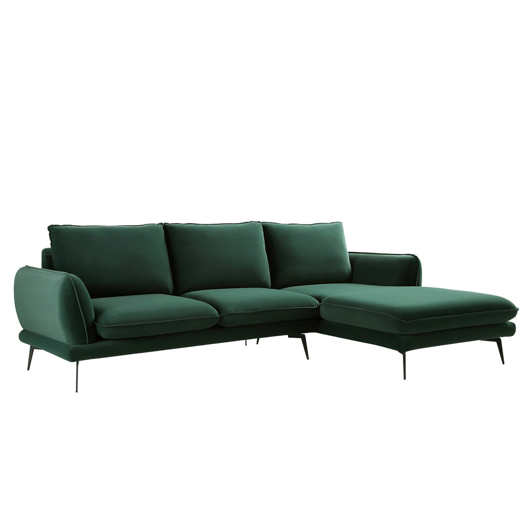 Forest Green Velvet Sofa, Grande Chaise Sofa Right Hand Facing
