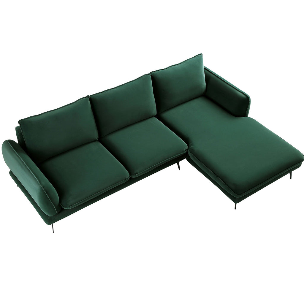 Forest Green Velvet Sofa, Grande Chaise Sofa Right Hand Facing
