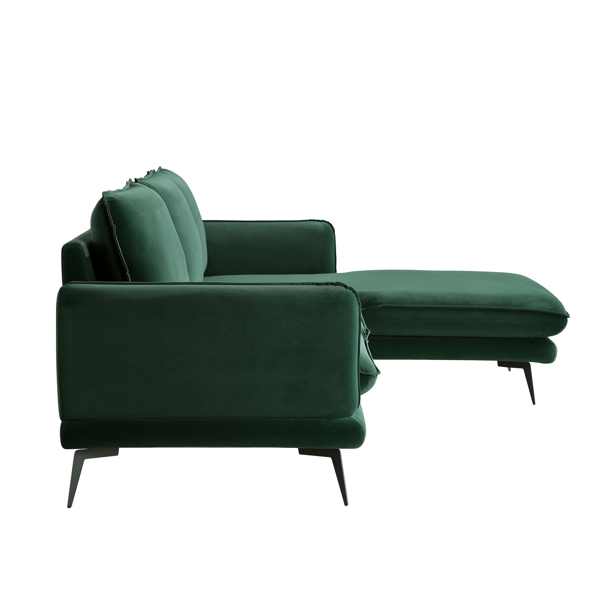 Forest Green Velvet Sofa, Grande Chaise Sofa Right Hand Facing