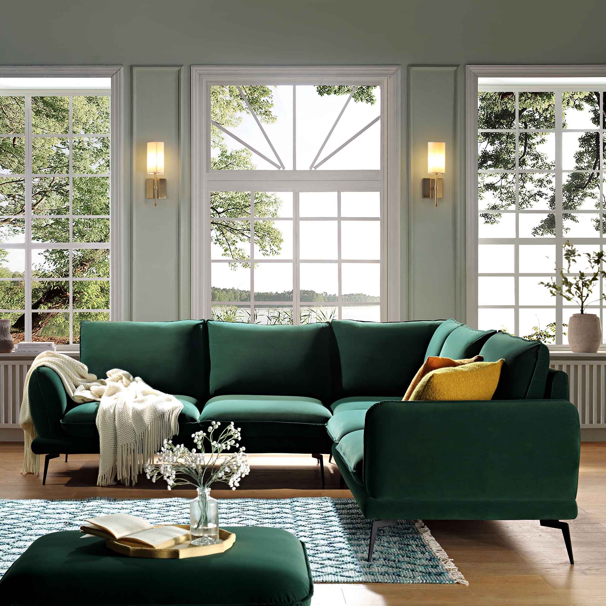 Forest Green Velvet Grande Corner Sofa