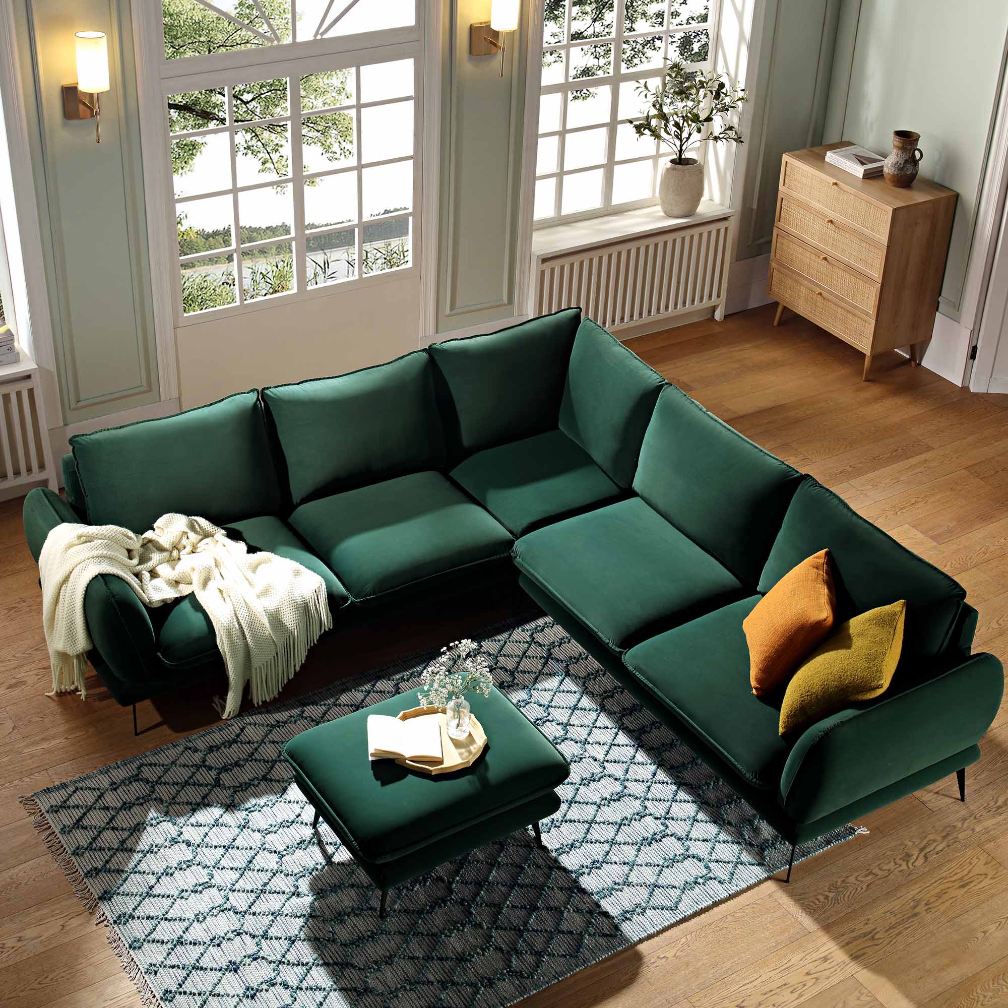 Forest Green Velvet Grande Corner Sofa