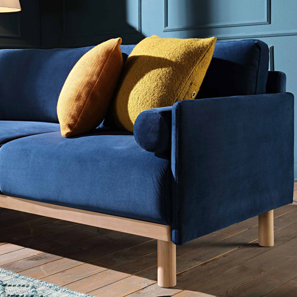 Navy Blue Velvet Sofa, Large 3-Seater Chaise Sofa Left Hand Facing
