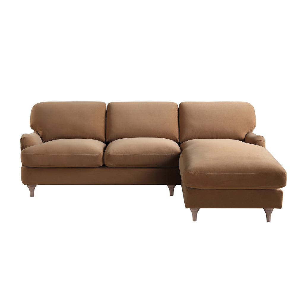 Camel Velvet Sofa, Grande Chaise Sofa Right Hand Facing