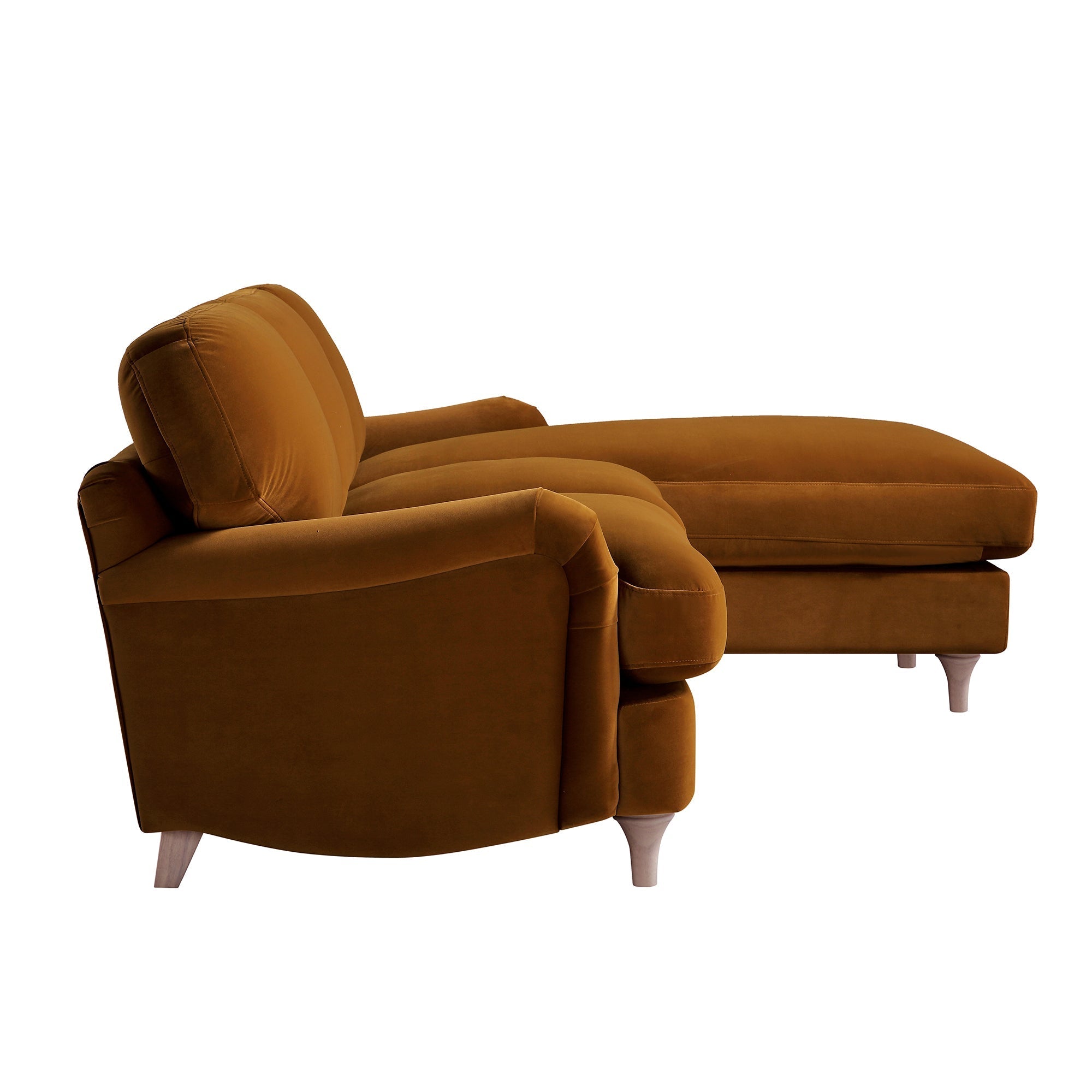 Cinnamon Velvet Sofa, Grande Chaise Sofa Right Hand Facing