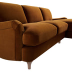Cinnamon Velvet Sofa, Grande Chaise Sofa Right Hand Facing