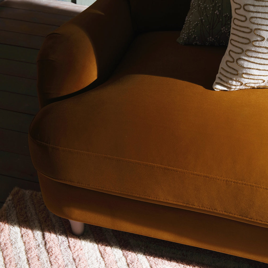 Cinnamon Velvet Sofa, Grande Chaise Sofa Right Hand Facing