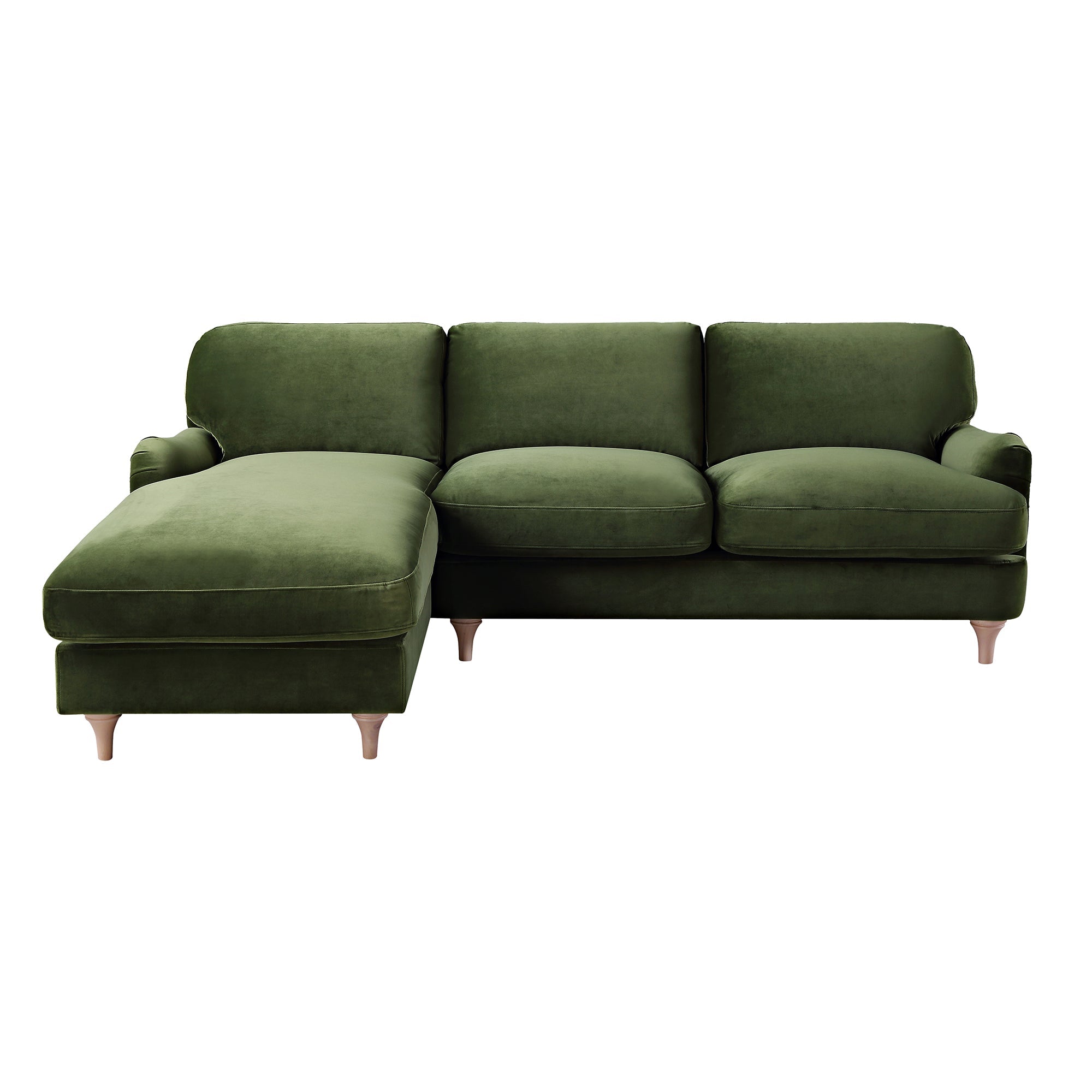 Fern Green Velvet Sofa, Grande Chaise Sofa Left Hand Facing