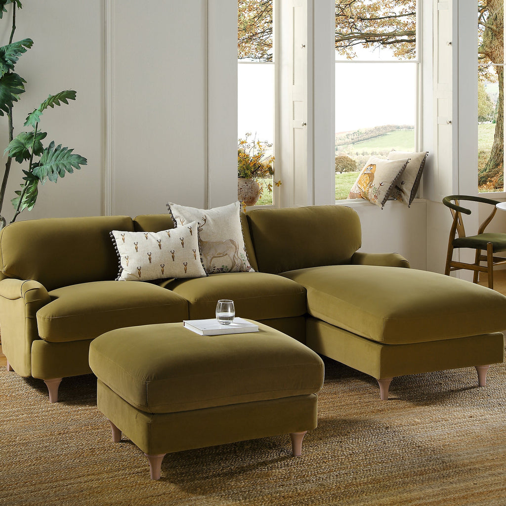 Fudge Velvet Sofa, Grande Chaise Sofa Right Hand Facing
