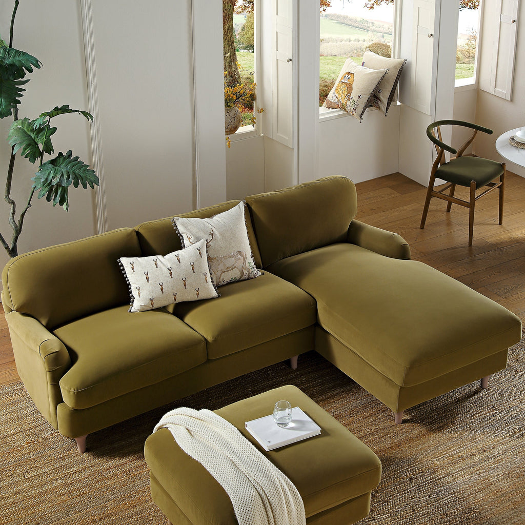 Fudge Velvet Sofa, Grande Chaise Sofa Right Hand Facing