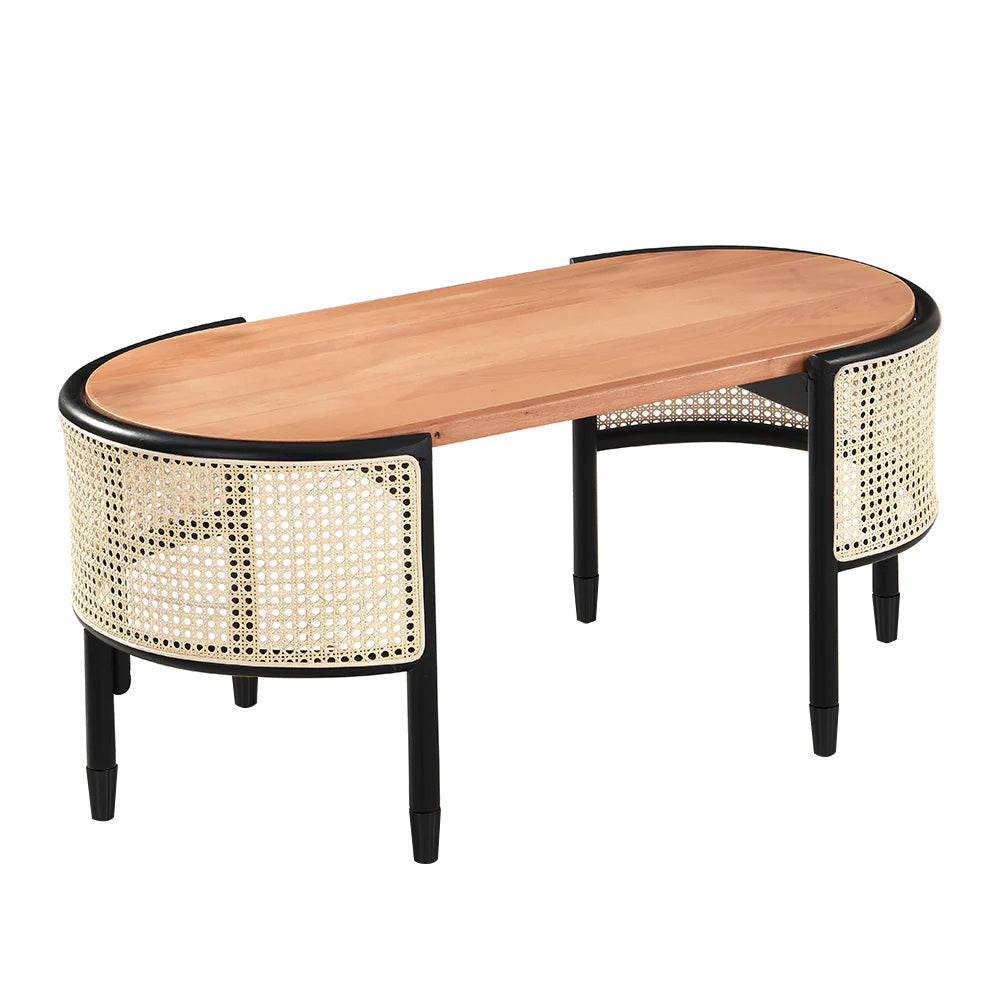 Cane Rattan Solid Wood Oval Coffee Table