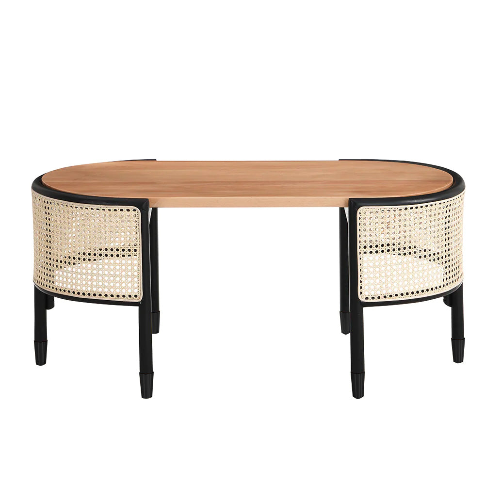 Cane Rattan Solid Wood Oval Coffee Table