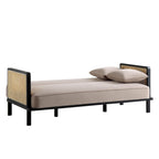 Solid Wood and Cane Sofa Bed, Taupe Velvet with Black Frame