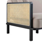 Solid Wood and Cane Sofa Bed, Taupe Velvet with Black Frame