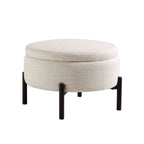 Round Storage Pouffe, Beige Linen Blend