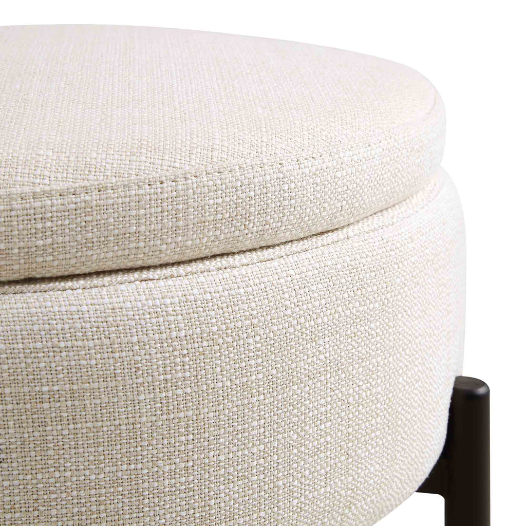 Round Storage Pouffe, Beige Linen Blend