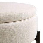 Round Storage Pouffe, Beige Linen Blend