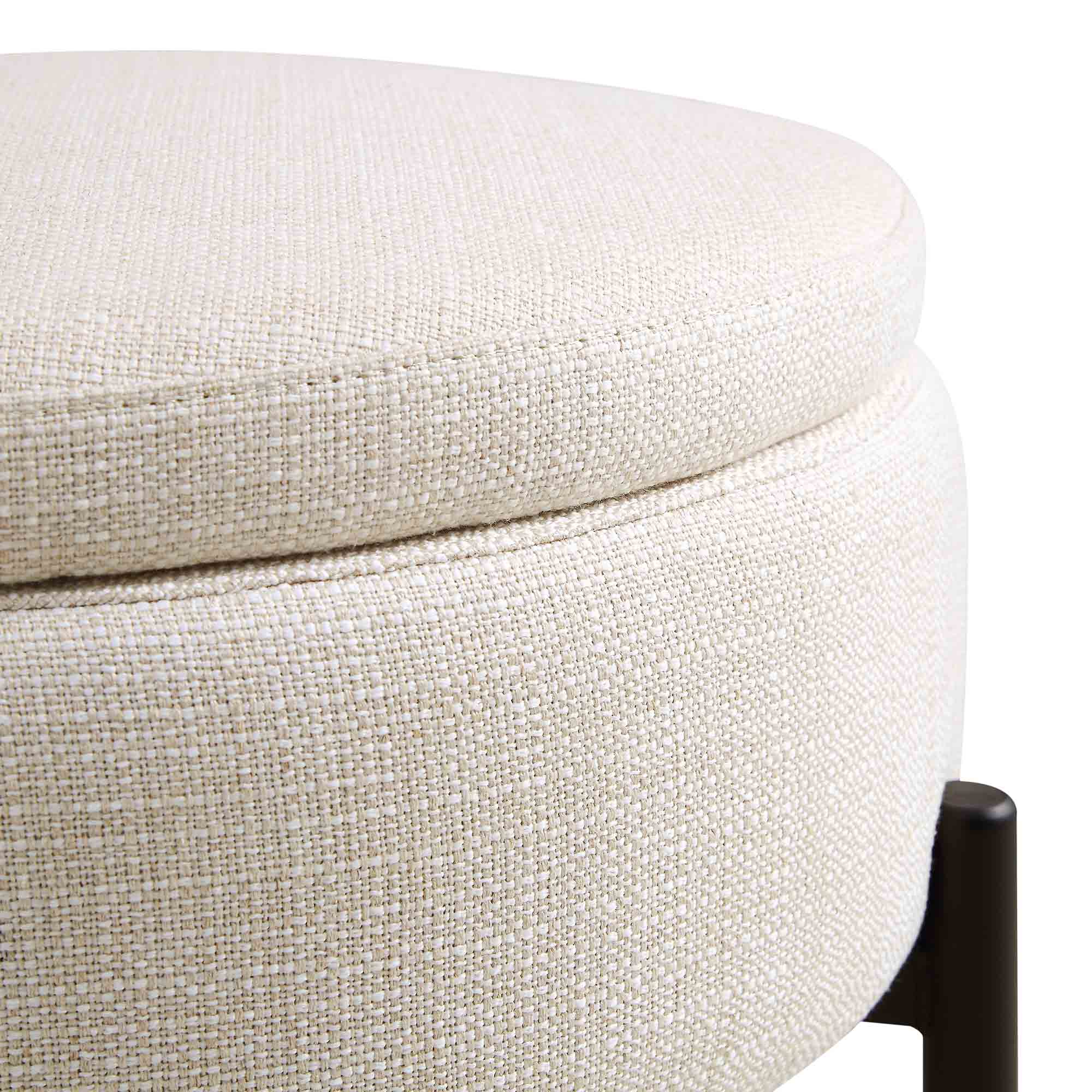Round Storage Pouffe, Beige Linen Blend