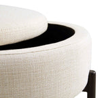 Round Storage Pouffe, Beige Linen Blend