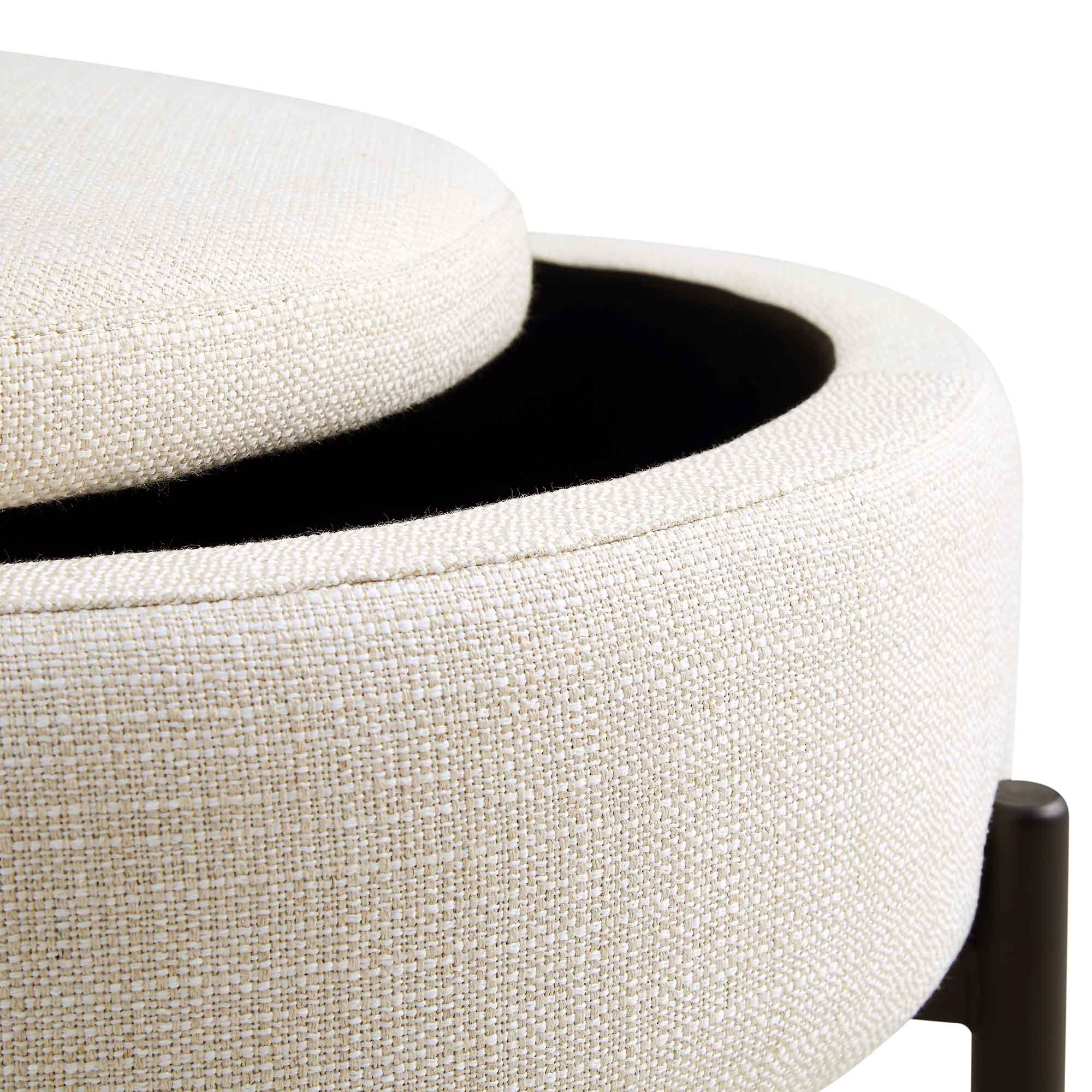 Round Storage Pouffe, Beige Linen Blend