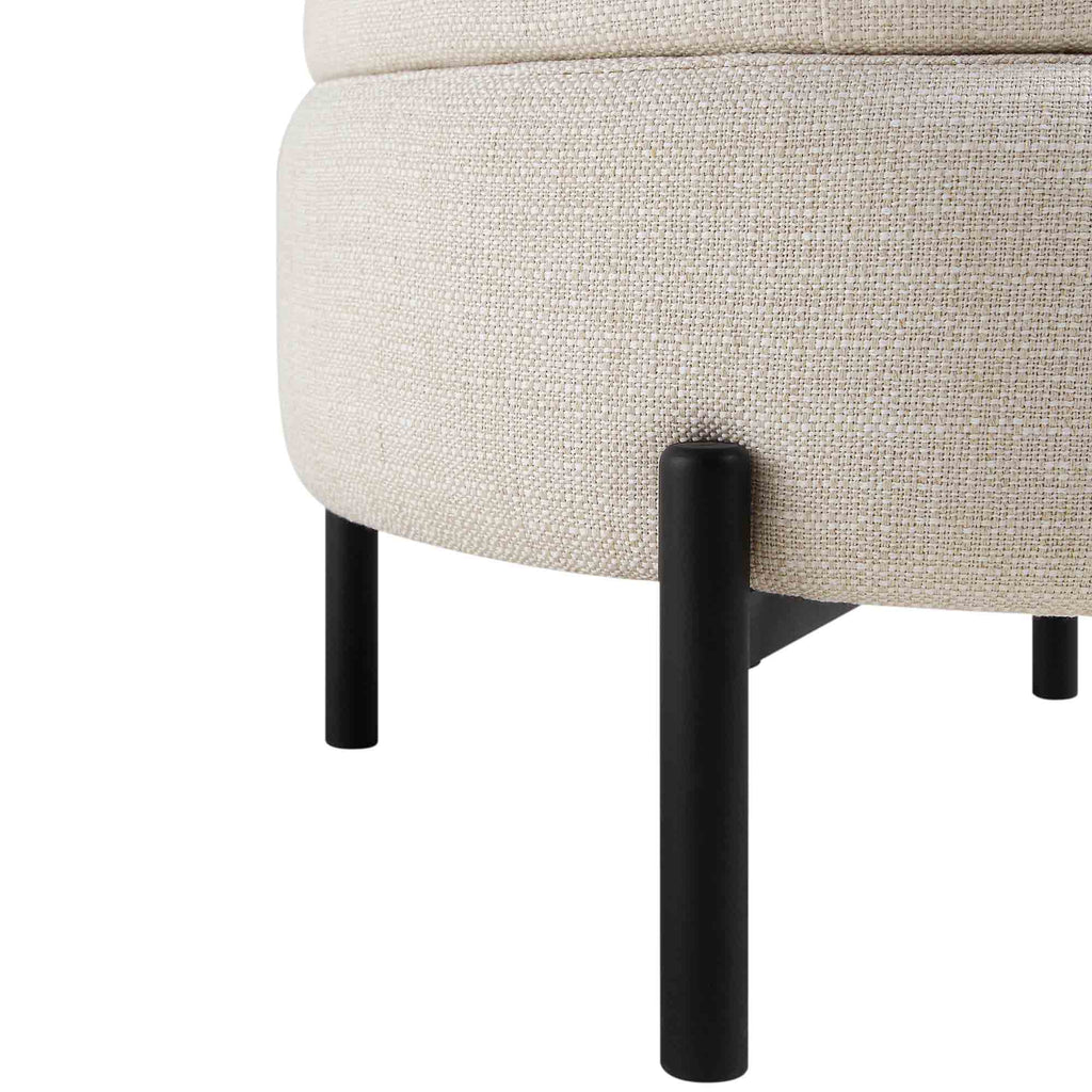 Round Storage Pouffe, Beige Linen Blend