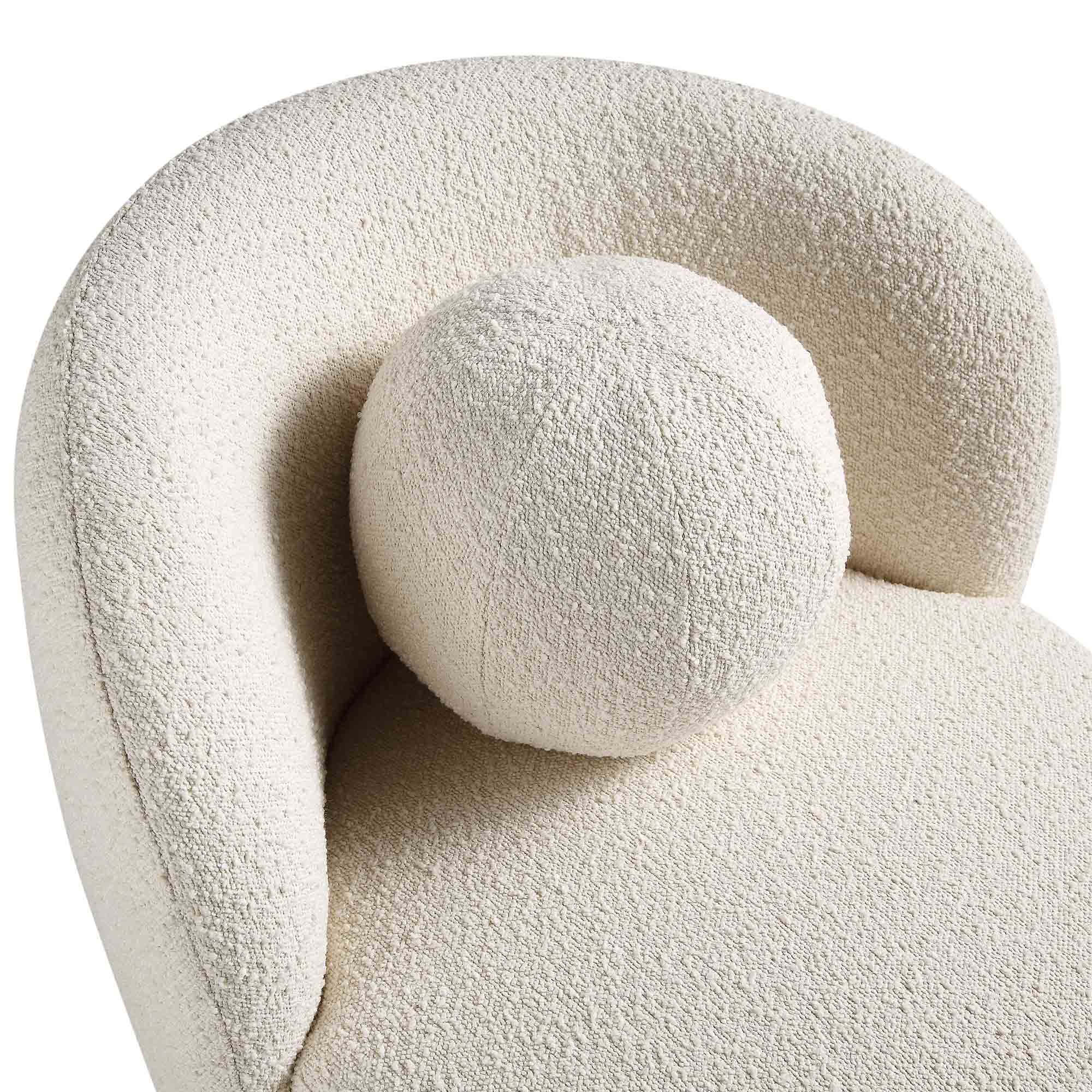 Armchair with Ball Cushion, Ecru Boucle