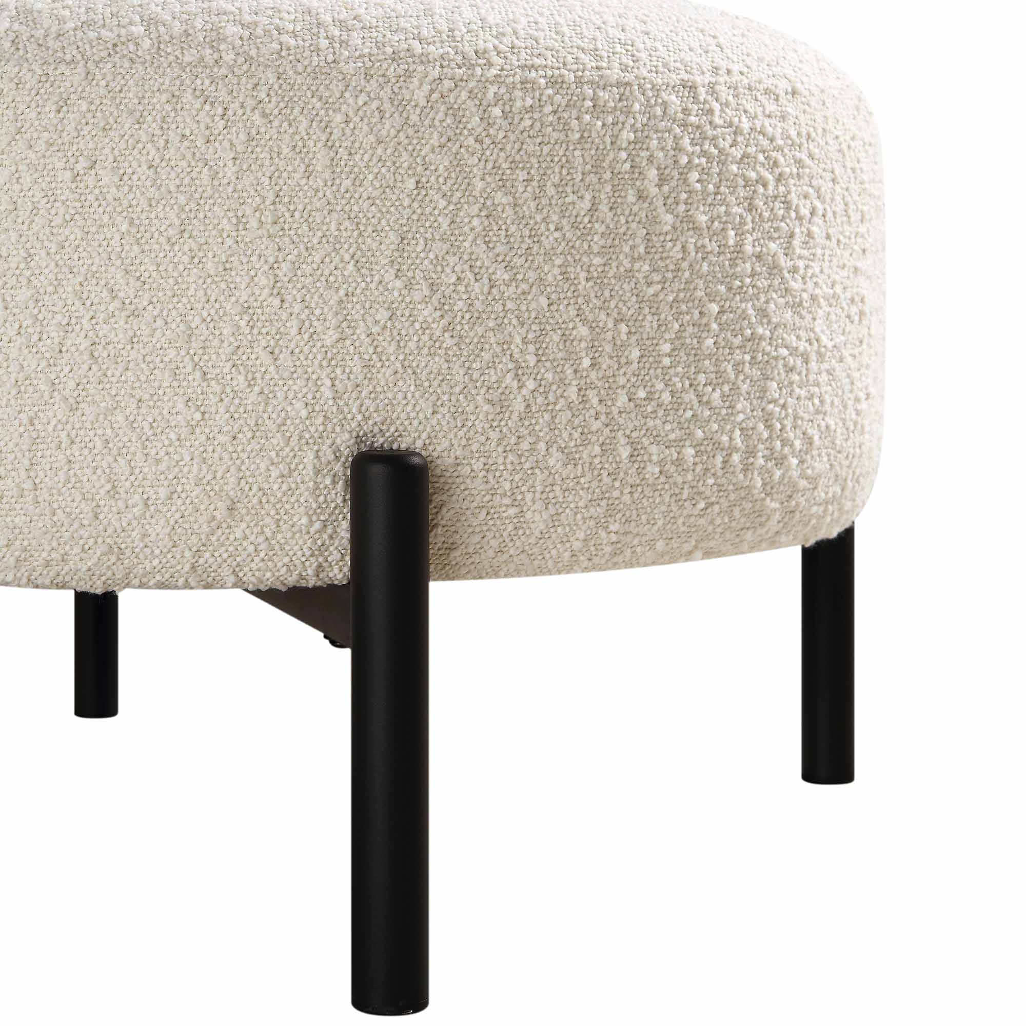 Armchair with Ball Cushion, Ecru Boucle