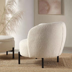 Armchair with Ball Cushion, Ecru Boucle