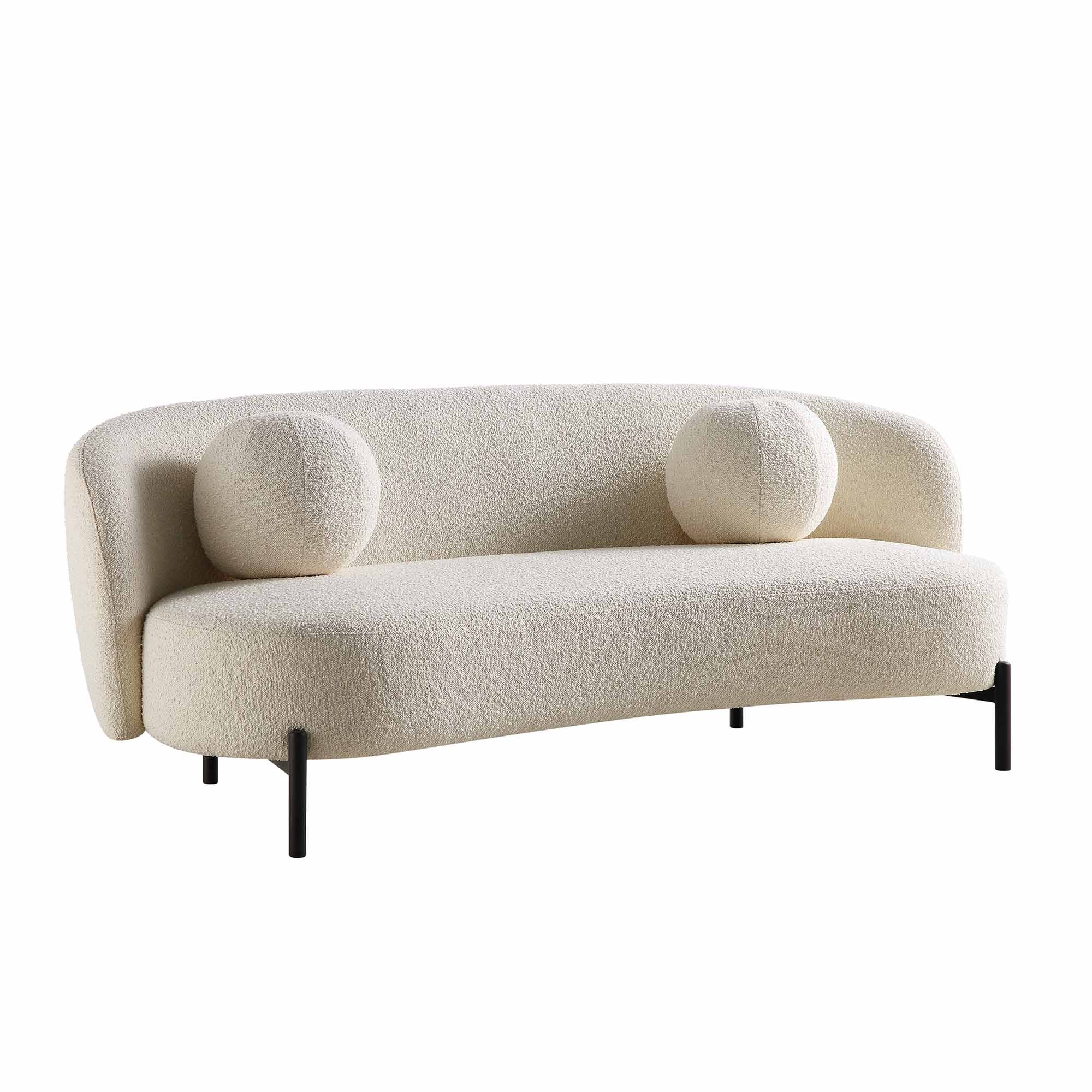 3-Seater Curved Sofa with Ball Cushions, Ecru Boucle