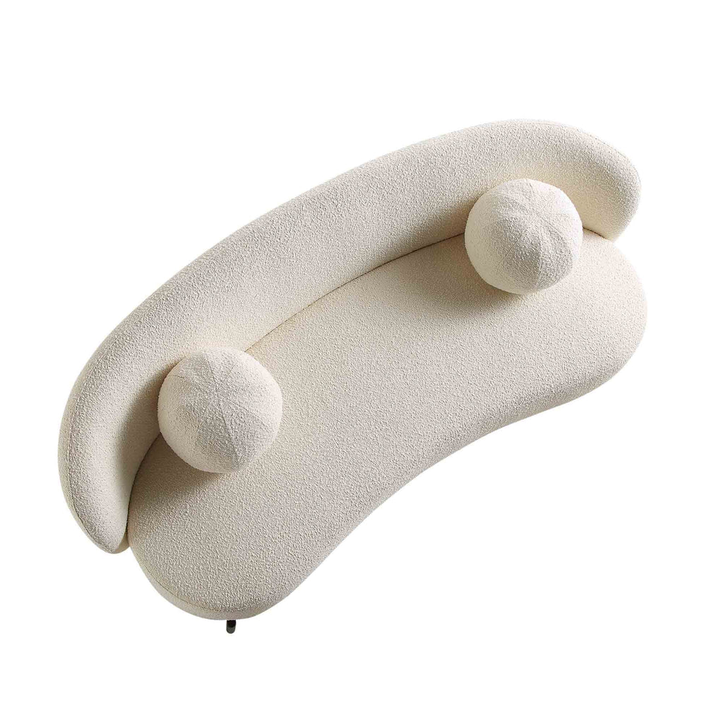 3-Seater Curved Sofa with Ball Cushions, Ecru Boucle