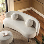 3-Seater Curved Sofa with Ball Cushions, Ecru Boucle