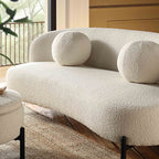 3-Seater Curved Sofa with Ball Cushions, Ecru Boucle