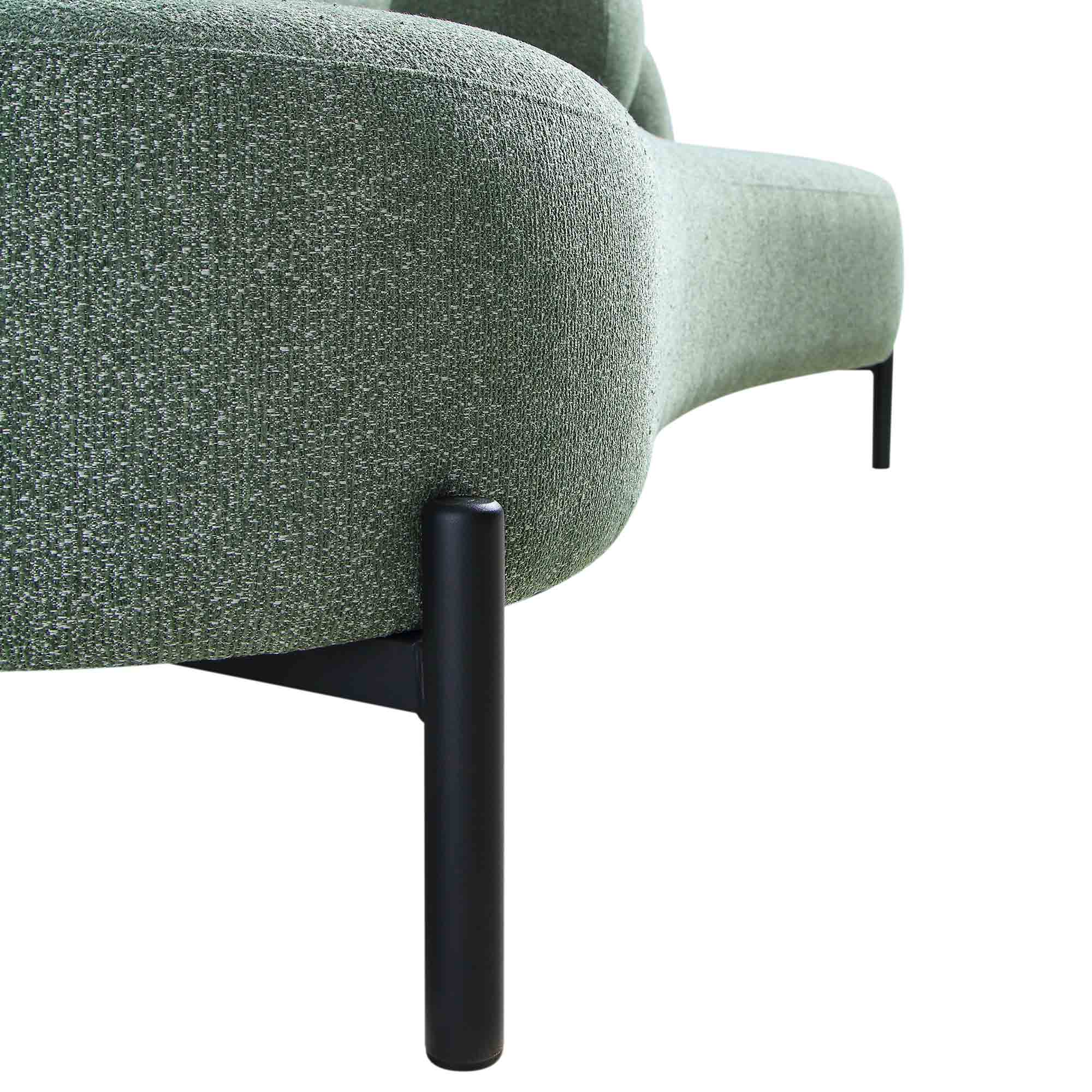 3-Seater Curved Sofa with Ball Cushions, Spruce Green Textured Fabric