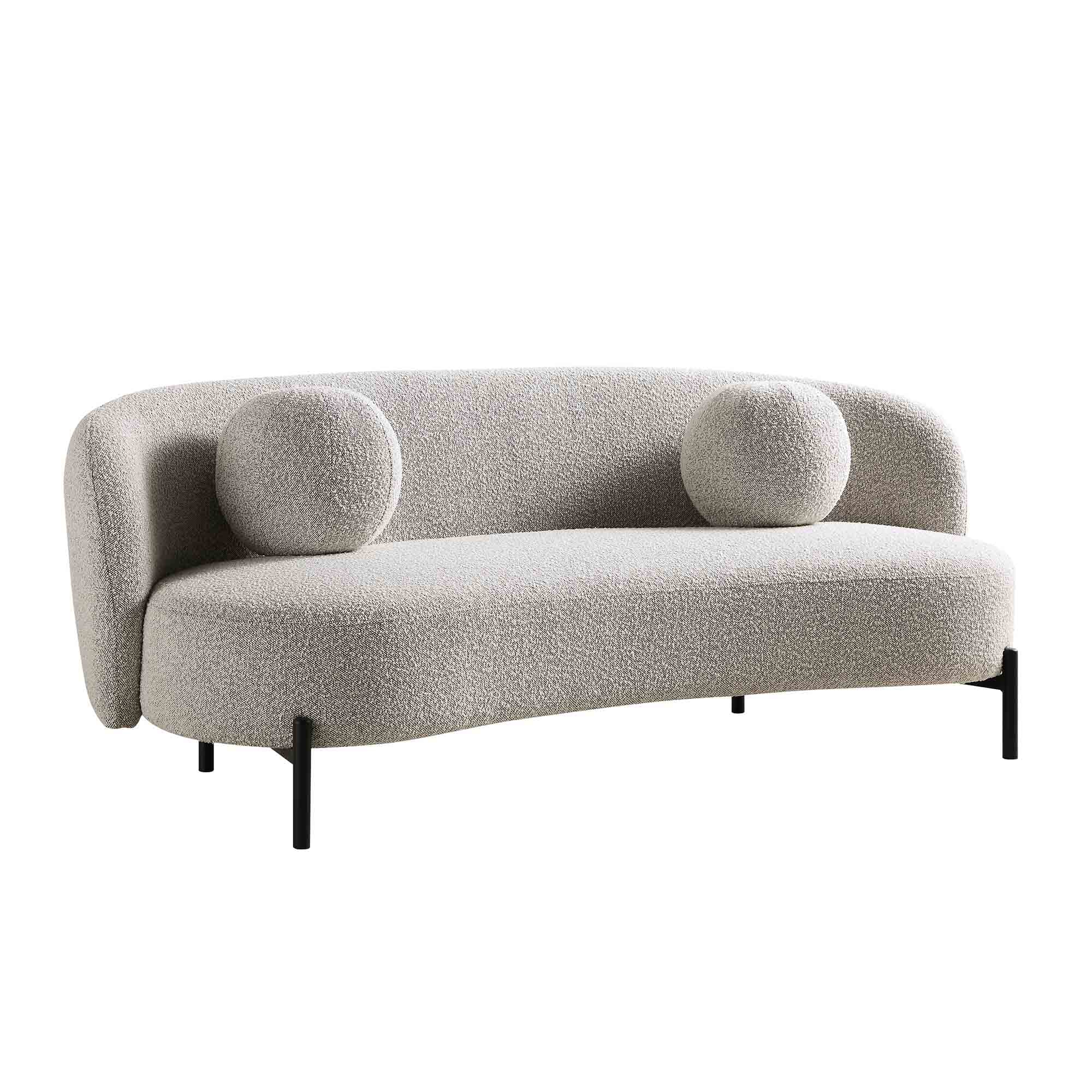 3-Seater Curved Sofa with Ball Cushions, Mist Gray Boucle