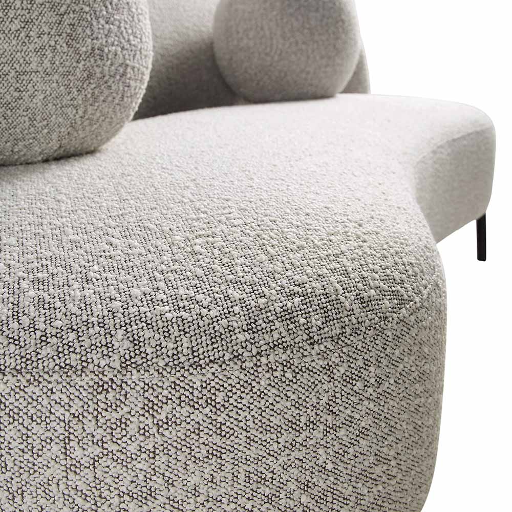 3-Seater Curved Sofa with Ball Cushions, Mist Gray Boucle
