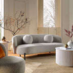 3-Seater Curved Sofa with Ball Cushions, Mist Gray Boucle