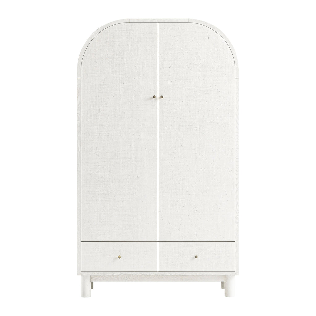 Large Storage Cabinet, Washed White Ash with Raffia