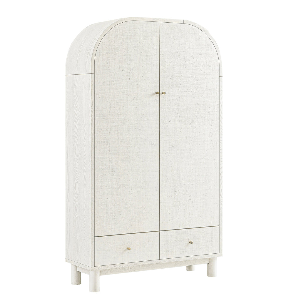 Large Storage Cabinet, Washed White Ash with Raffia
