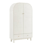 Large Storage Cabinet, Washed White Ash with Raffia
