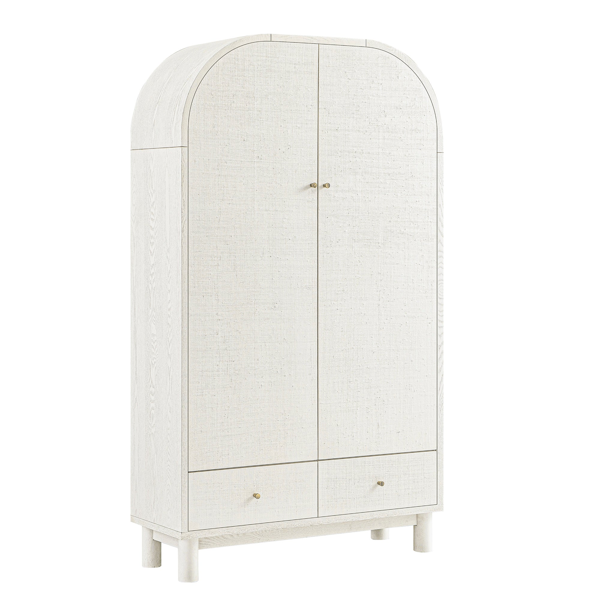 Large Storage Cabinet, Washed White Ash with Raffia