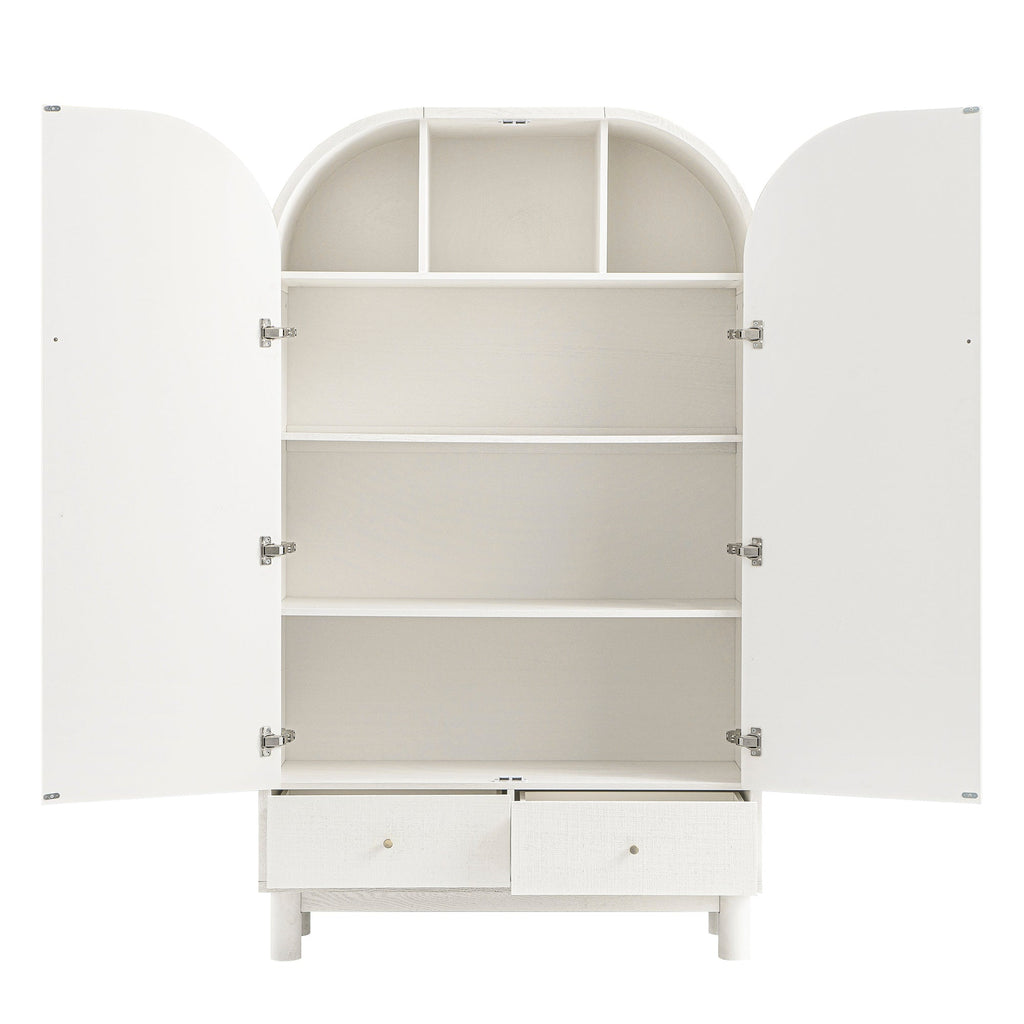 Large Storage Cabinet, Washed White Ash with Raffia